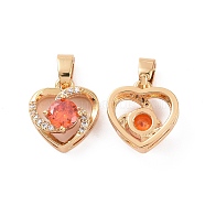 Real 18K Gold Plated Brass Micro Pave Cubic Zirconia Pendants, Heart Charms, Coral, 12.5x12x5mm, Hole: 5x3mm(KK-E068-VC450)
