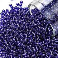TOHO Round Seed Beads, Japanese Seed Beads, (28) Silver Lined Cobalt, 11/0, 2.2mm, Hole: 0.8mm, about 5555pcs/50g(SEED-XTR11-0028)