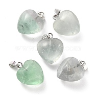 Natural Fluorite Pendants, with Platinum Brass Loops, Heart, 18~19x15~15.5x6~8mm, Hole: 6x2.5~3mm(G-I311-A36)