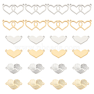 24Pcs 6 Styles 201 Stainless Steel Connector Charms, Hearts, Real Gold Plated & Real Platinum Plated, 9.5~13x19~26.5x1mm, Hole: 1.4mm, 4pcs/style(STAS-DC0011-02)