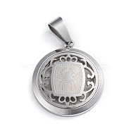 304 Stainless Steel Pendants, Flat Round with 12 Constellation/Zodiac Sign, Stainless Steel Color, Cancer, 29x25x4.5mm, Hole: 9x5mm(STAS-I143-08P-12)