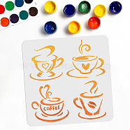PET Hollow Out Drawing Painting Stencils, for DIY Scrapbook, Photo Album, Coffee Pattern, 300x300mm(DIY-WH0402-042)