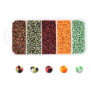 12/0 Opaque Colours Seep Glass Beads, Round Seed Beads, Mixed Color, 12/0, 1.5~2x2mm, Hole: 0.5mm, 5 colors, 18g/color, 90g/box(SEED-YW0001-09B)