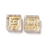 Transparent Plating Acrylic Beads, Golden Metal Enlaced, Square, Clear, 9x9x4mm, Hole: 1.6mm, about 1980pcs/500g(OACR-L013-030)