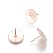 304 Stainless Steel Stud Earring Findings, Flat Round, Rose Gold, 14x0.3mm, Pin: 0.7mm(STAS-H436-24RG-14mm)