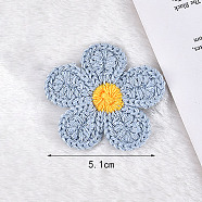 Ornament Accessories, Polyester Computerized Embroidery Cloth Iron On/Sew On Patches, Appliques, Flower, Light Blue, 51mm(DIY-WH0016-82A)