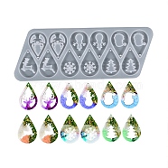DIY Christmas Theme Teardrop Pendant Silhouette Statue Silicone Molds, Portrait Sculpture Resin Casting Molds, for UV Resin & Epoxy Resin Jewelry Making, White, 69x190x5mm, Hole: 2mm, Inner Diameter: 37x25mm(DIY-I102-02)