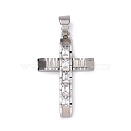 304 Stainless Steel Big Pendants, Cross, with Rhinestones, Stainless Steel Color, 50x32x6mm, Hole: 10x8mm(STAS-H351-15P)
