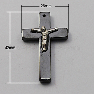 Non-magnetic Hematite Pendants, For Easter, Grade A, Crucifix Cross, Black, 42x26x8mm, Hole: 1mm(G-Q894-31)