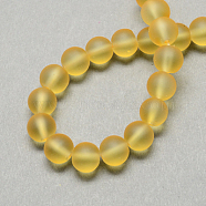 Transparent Glass Bead Strands, Frosted, Round, Goldenrod, 8mm, Hole: 1.3~1.6mm, about 99pcs/strand, 31.4 inch(X-GLAA-S031-8mm-11)