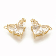 Brass Cubic Zirconia Charms, Nickel Free, Real 18K Gold Plated, Heart, Clear, 9.5x12x4.5mm, Hole: 1mm(KK-S340-12G-07)
