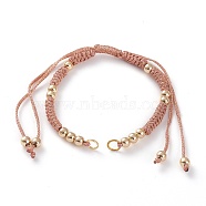 Adjustable Polyester Braided Cord Bracelet Making, with Metallic Cord, Brass Beads, 304 Stainless Steel Jump Rings, Sandy Brown, 5-1/2~11-3/8 inch(14~29cm)(AJEW-JB00892-08)