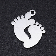 201 Stainless Steel Laser Cut Pendants, Baby Feet, Stainless Steel Color, 18x16x1mm, Hole: 1.5mm(STAS-S105-T896-1)