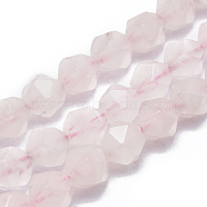 Natural Rose Quartz Beads Strands, Faceted, Round, Star Cut Round Beads, 9~10mm, Hole: 1.2mm, about 38~40pcs/Strand, 14.5 inch~15.9 inch(37~40.5cm)(G-K303-B15-10MM)