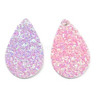 PU Leather Pendants, with Sequins, teardrop, Colorful, 39x25x2mm, Hole: 1.5mm(FIND-T020-026O)