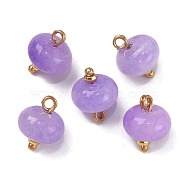 Natural White Jade Dyed Saucer Charms with Rack Plating Golden Tone Brass Bails, Lilac, 12x10mm, Hole: 1.5~1.6mm(KK-B103-17B-03)