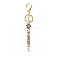 LOVE Wooden Beaded Pendant Keychain, with Alloy Lobster Claw Clasp, Cube & Round & Octagon, Golden, 17cm(KEYC-JKC00461)