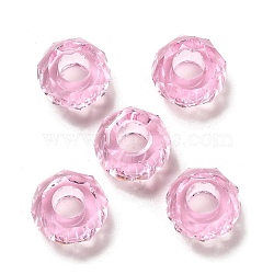 Transparent Resin European Beads, Large Hole Beads, Faceted, Rondelle, Pearl Pink, 13.5x8mm, Hole: 5.5mm(RESI-B020-05E)