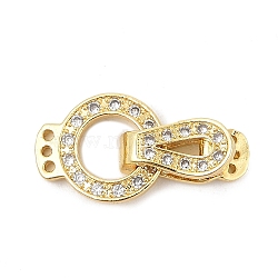 Brass Micro Pave Clear Cubic Zirconia Fold Over Clasps, Rack Plating, Long-Lasting Plated, Cadmium Free & Lead Free, Flat Round, Real 18K Gold Plated, 22.5x11.5x5.5mm, Hole: 0.8~1mm(KK-P299-07G)