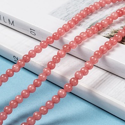 Natural Malaysia Jade Bead Strands, Round Dyed Beads, Light Coral, 4mm, Hole: 1mm, about 90pcs/strand, 14.8 inch(X-G-M101-4mm-04)