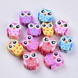 Handmade Polymer Clay Beads, Owl, Mixed Color, 9~12x9~10x4~5mm, Hole: 1.6mm(X-CLAY-S093-22)