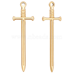 10Pcs 304 Stainless Steel Pendants, Sword Charm, Real 18K Gold Plated, 45x13.5x2mm, Hole: 1.8mm(STAS-BBC0001-58)