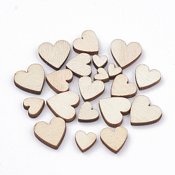 Undyed Natural Wood Beads, No Hole/Undrilled, Heart, Blanched Almond, 5~11.5x5.5~12x2.5mm(WOOD-N002-04)