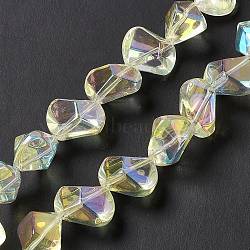 Full Rainbow Plated Electroplate Glass Beads, Polygon, Light Goldenrod Yellow, 15.5~16x15.5x10~10.5mm, Hole: 1mm, about 50~51pcs/strand, 27.95''~29.13''(71~74cm)(EGLA-Q066-FR02)