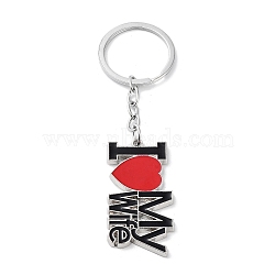 Alloy Enamel Keychains, Word with Heart, Platinum, 10.7cm(KEYC-P020-A03)