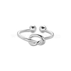 SHEGRACE Adjuestable Simple Elegant 925 Sterling Silver Cuff Rings, Open Rings, with Love Knot, Silver, 16mm(JR37A)