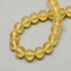 Transparent Glass Bead Strands, Frosted, Round, Goldenrod, 8mm, Hole: 1~1.6mm, about 99pcs/strand, 31.4 inch(X-GLAA-S031-8mm-11)