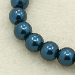Glass Pearl Beads Strands, Pearlized, Round, Steel Blue, Size: about 3~4mm in diameter, hole: 1mm, about 220~230pcs/str(X-HY-3D-B72)