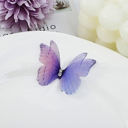 Gradient Color 2-Layer Fibre Tulle Ornament Accessories, 3D Craft Organza Butterfly, with Crystal Rhinestone, Purple, 45~48x35~37x3mm(DIY-WH0449-15A)