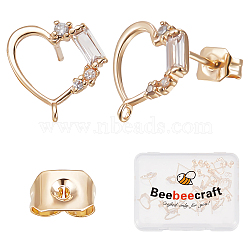 20Pcs Brass Cubic Zirconia Stud Earring Findings, with Vertical Loop & 925 Sterling Silver Pins & 20Pcs Brass Ear Nuts, Heart, Nickel Free, Real 18K Gold Plated, 11x11mm, Hole: 0.8mm, Pin: 0.7mm(KK-BBC0004-98)