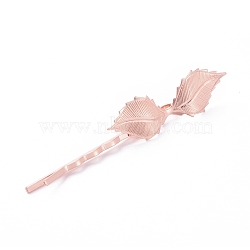 Iron Hair Bobby Pins, with Brass Findings, Leaf, Long-Lasting Plated, Rose Gold, 72x4.5mm, Leaf: 42x14mm(IFIN-L035-04RG)