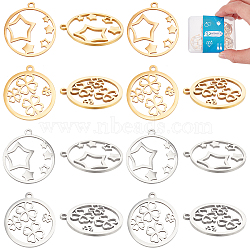 DICOSMETIC 16Pcs 4 Style 201 Stainless Steel Pendants, Circle, Golden & Stainless Steel Color, 22.5x20x1mm, Hole: 1.5mm, 4pcs/style(STAS-DC0008-73)