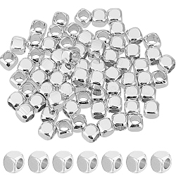 Brass Beads, Cube, Silver, 4x4x4mm, Hole: 2.6mm, 100pcs/box(KK-CN0002-65S)