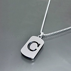 Stainless Steel Box Chain Necklaces, Rectangle with Letter C Pendant Necklaces(YT2090-3)