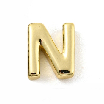 Brass Pendants, Real 18K Gold Plated, Letter N, 8.5x7x3mm, Hole: 1.2mm
