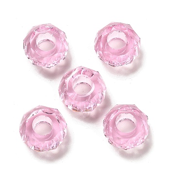 Transparent Resin European Beads, Large Hole Beads, Faceted, Rondelle, Pearl Pink, 13.5x8mm, Hole: 5.5mm