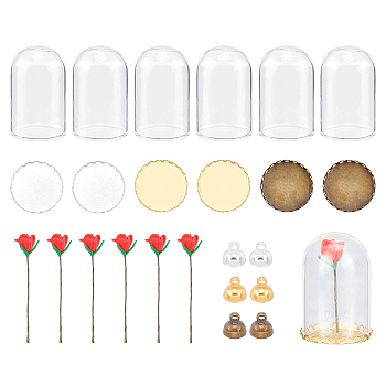 DIY Glass Dome Vial Pendant Making Kit, Including Brass Lace Edge Bezel Cups, Bead Cup Pendant Bails, Glass Dome and Polymer Clay Artifical Flower, Mixed Color