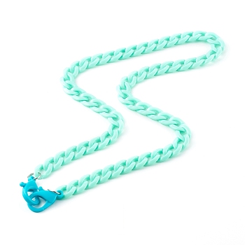 Personalized Acrylic Curb Chain Necklaces, Eyeglass Chains, Handbag Chains, with Plastic Lobster Claw Clasps, Turquoise, 24 inch(61cm)