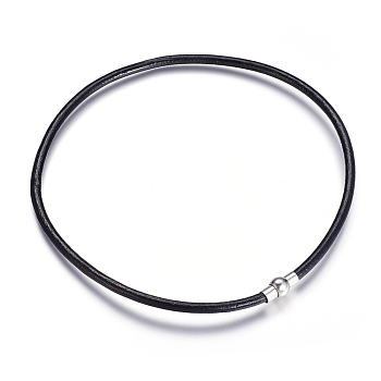 Necklace Making, Brass Magnetic Clasps with Leather Cord, Black, Platinum, 17.3 inch(44cm), 5mm