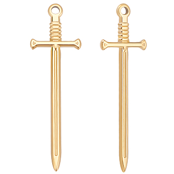 Beebeecraft 10Pcs 304 Stainless Steel Pendants, Sword Charm, Real 18K Gold Plated, 45x13.5x2mm, Hole: 1.8mm