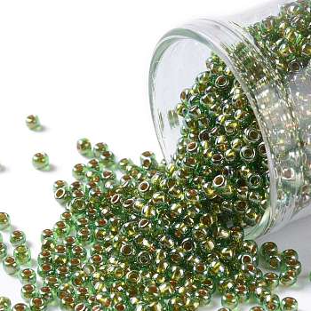 TOHO Round Seed Beads, Japanese Seed Beads, (1007) Gold Lined Olive Luster, 11/0, 2.2mm, Hole: 0.8mm, about 5555pcs/50g