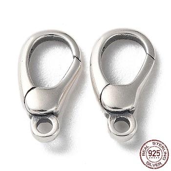 925 Thailand Sterling Silver Lobster Claw Clasps, with 925 Stamp, Antique Silver, 14x7x3mm, Hole: 1.6mm