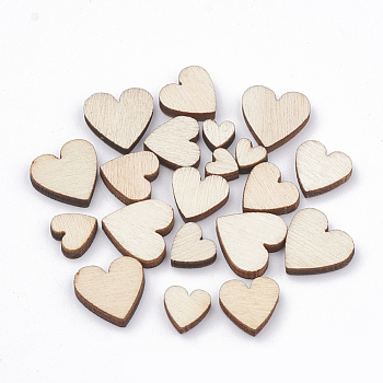Undyed Natural Wood Beads, No Hole/Undrilled, Heart, Blanched Almond, 5~11.5x5.5~12x2.5mm