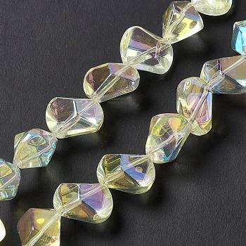 Full Rainbow Plated Electroplate Glass Beads, Polygon, Light Goldenrod Yellow, 15.5~16x15.5x10~10.5mm, Hole: 1mm, about 50~51pcs/strand, 27.95''~29.13''(71~74cm)