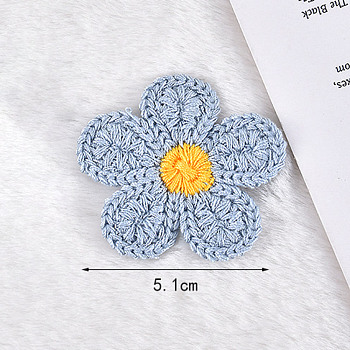 Ornament Accessories, Polyester Computerized Embroidery Cloth Iron On/Sew On Patches, Appliques, Flower, Light Blue, 51mm
