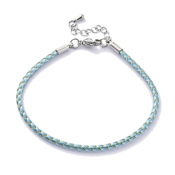 Polyester Cord Braided Bracelet Makings, with Stainless Steel Claw Lobster Clasps, Brass Findings, Long-Lasting Plated, Sky Blue, 7-3/8 inch(18.8cm)